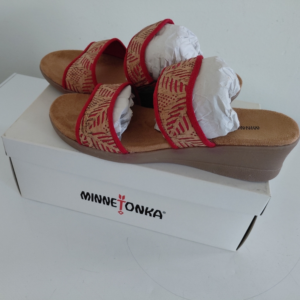 Minnetonka Red and Tan Women's Sandals